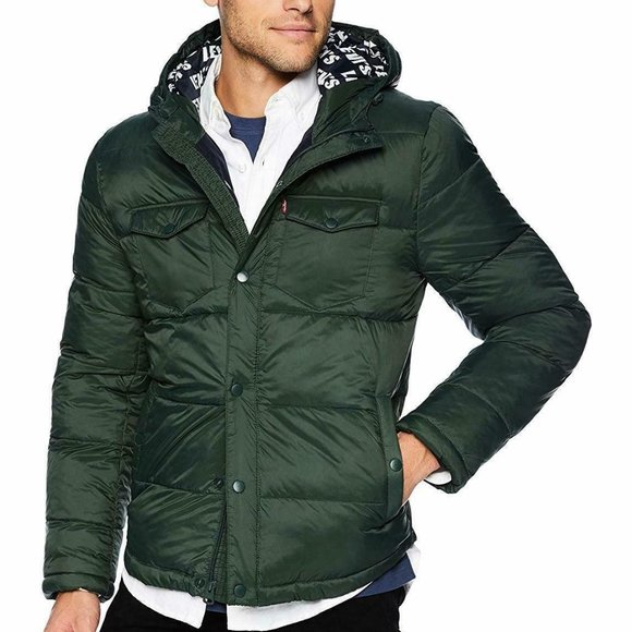LEVI'S Men Hooded Performance Coat Ultra Loft Puffer Trucker Jacket 2XL
